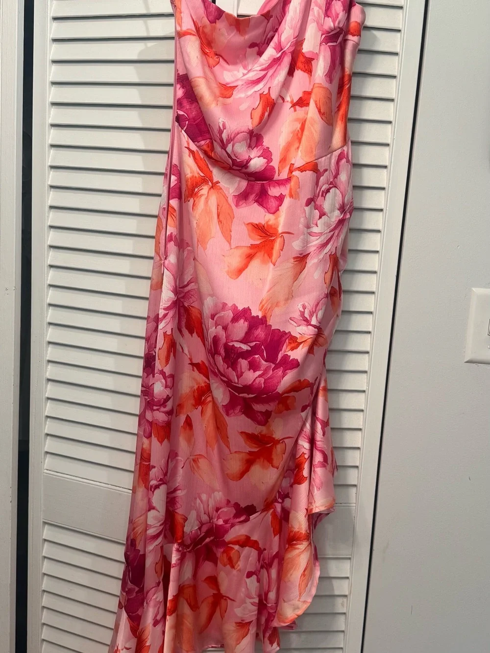 Lulu's Pink & Coral One-Shoulder Floral Maxi Dress
